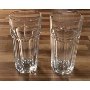 Set Of 2 Heavy Libbey Duratuff Gibraltar Tumblers 8 Paneled Glasses 7”